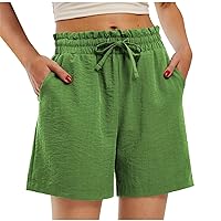 Shorts for Women Imitation Linen Shorts High Waisted Lightweight Casual Vacation Summer Drawstring Comfy Beach Shorts