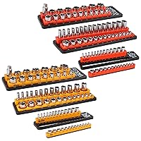 Magnetic Socket Organizer Set - Durable 1/2, 1/4, 3/8 Inch Drive Holder, Tool Box Storage Tray for Wrench, Screwdriver, Mechanic Tools, Portable Toolbox Accessory