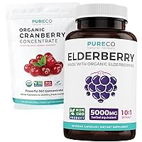 Cranberry Powder & Elderberry Extract (1-Month Supply) Vital Berry Blend Bundle of Organic Cranberry Concentrate Powder 50:1 Extract (100 Scoops) & Organic Elderberry 10:1 Extract (30 Caps)