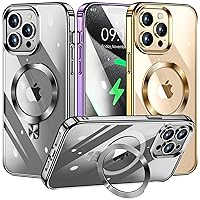 [CD Ring Compatible with Magsafe Invisible Stand]Magnetic for iPhone 15 Pro Max Case, [Electroplated Bumper Non-Yellowing][Look as Bare iPhone]Slim Clear Case with Holder for Women Men Girls