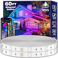 60Ft Outdoor Waterproof LED Strip Lights,Music Sync RGB IP65 Led Lights with App Control and Remote,Color Changing Waterproof Led Rope Lights for Outdoor,Balcony,Roof,Garden,Stairs Party
