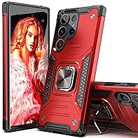Galaxy S24 Ultra Case, Shock Absorption Heavy Duty Drop Test Slim Fit Cover with Car Mount Kickstand Lightweight Protective Phone Case for Samsung Galaxy S24 Ultra,Red