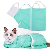 Cat Bathing/Grooming Bag Anti-Bite and Anti-Scratch for Bathing, Nail Trimming, Medicine Taking,Injection,Adjustable Multifunctional Breathable Restraint Shower Bag(Green)