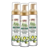 African Pride Olive Miracle Non-Flaking Foam Setting Hair Mousse (3 Pack), Long-Lasting Frizz & Shine Control for Curls, Braids, Weaves, Wigs, Waves & Wraps, 8.5 oz