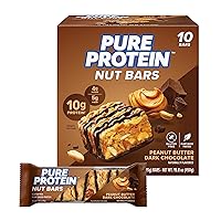 Pure Protein Nut Bars, Peanut Butter Dark Chocolate, 10g Protein, Gluten Free, Low Sugar, 1.65 oz, 10 Pack (Packaging may vary)