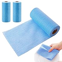 3 Rolls Disposable Kitchen Cloth 150 Sheets Disposable Cleaning Cloths All Purpose Dish Cloths Non Woven Blue Cloths Wash Free for Kitchen Bathroom Window Glass