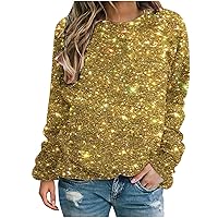 Long Sleeve Sparkly Sweatshirt for Women Casual Crewneck Fall Shimmer Glitter Tops Loose Fit Fashion Shiny Graphic Blouses