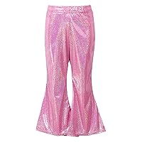 TiaoBug Kids Girls Shiny Metallic Flare Pants Hip Hop Jazz Hippie Dance Wide Leg Bell Bottoms Trousers Dancewear