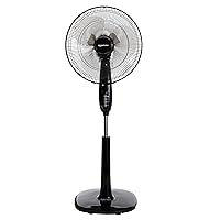 Amazon Basics 16-Inch Pedestal Floor Fan with Oscillating Blades, Remote Control, Timer, Tilted Head, and 3 Speed Settings - Sleek Black Design