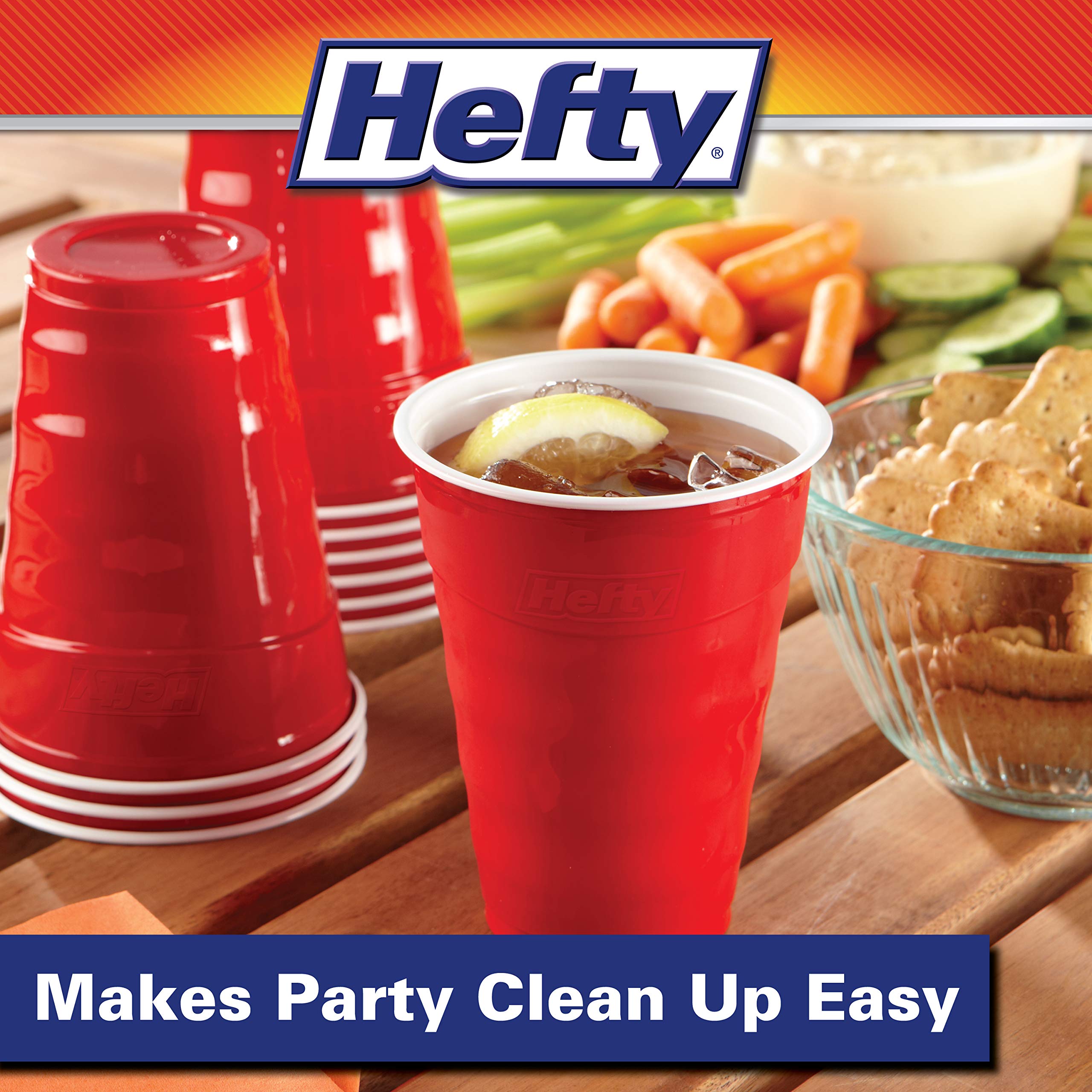 Hefty Party On Disposable Plastic Cups, Red, 18 Ounce, 50 Count