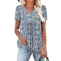 BETTE BOUTIK Womens Tunics Henley V Neck Button Down Shirts Blouse Tops Pleated Pullover S-3XL