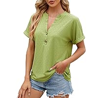 Women's Tops and Blouses Spring Summer Solid Color Button Hooded Loose Short Sleeve Long Undershirt, S-2XL