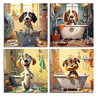 Lovely Dog Canvas Print Pictures - Cute Animals Washing in bathtub Bathroom Poster Prints Wall Painting Pictures for Kids Girl Boys Birthdays Gift Decoration for Bedroom kid's Room 12x12inch Unframed