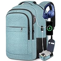 Lapsouno Extra Large Backpack, Travel Laptop Backpack, Carry on Backpack, Sturdy 17 Inch TSA Friendly with USB Port, Water Resistant College School Computer Bag Gifts for Men Women,Lake Green