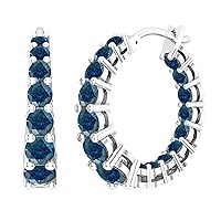 Dazzlingrock Collection Round Gemstone Ladies In And Out Huggies Hoop Earrings, Sterling Silver