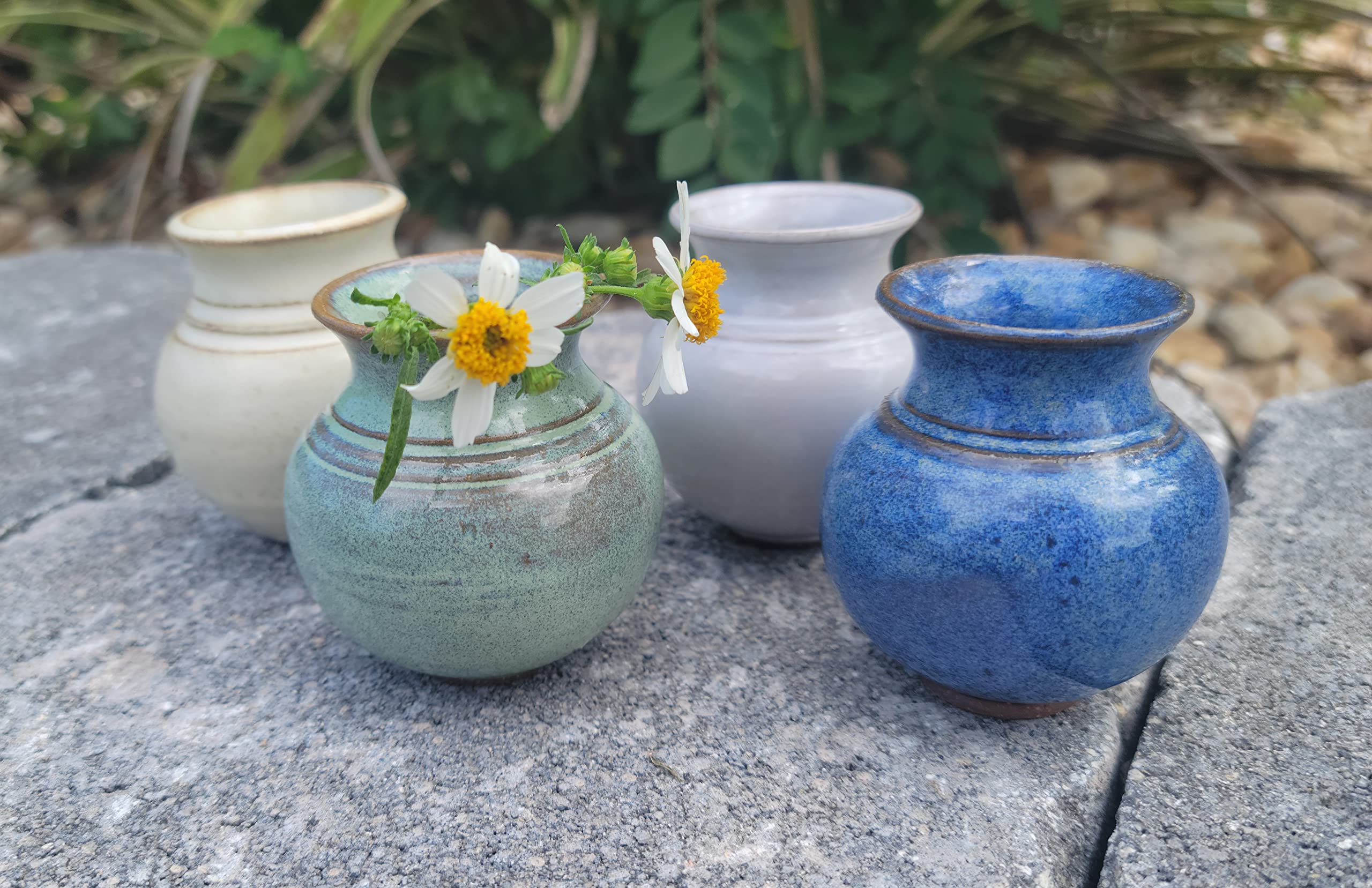 Unique Hand Made Pottery Vase w Poetry Card - Cute Country Farmhouse Style Mini Flower Pot - Gifts for Moms Rustic Home Blue