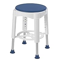 Bath Stool With Padded Rotating Seat, White with Blue Seat