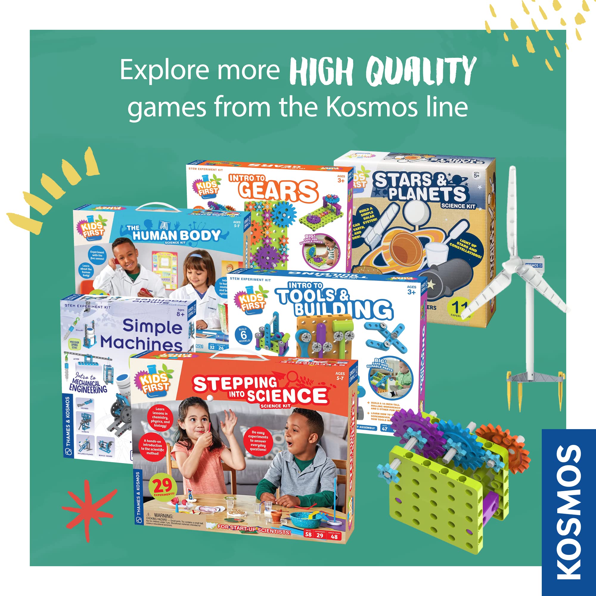 Thames & Kosmos Kids First: Intro to Gears STEM Experiment Kit for Ages 3+ | Build 4 Models, Learn About Gears, Power & Motion | Intro to Mechanical Engineering for Young Learners | Durable Parts