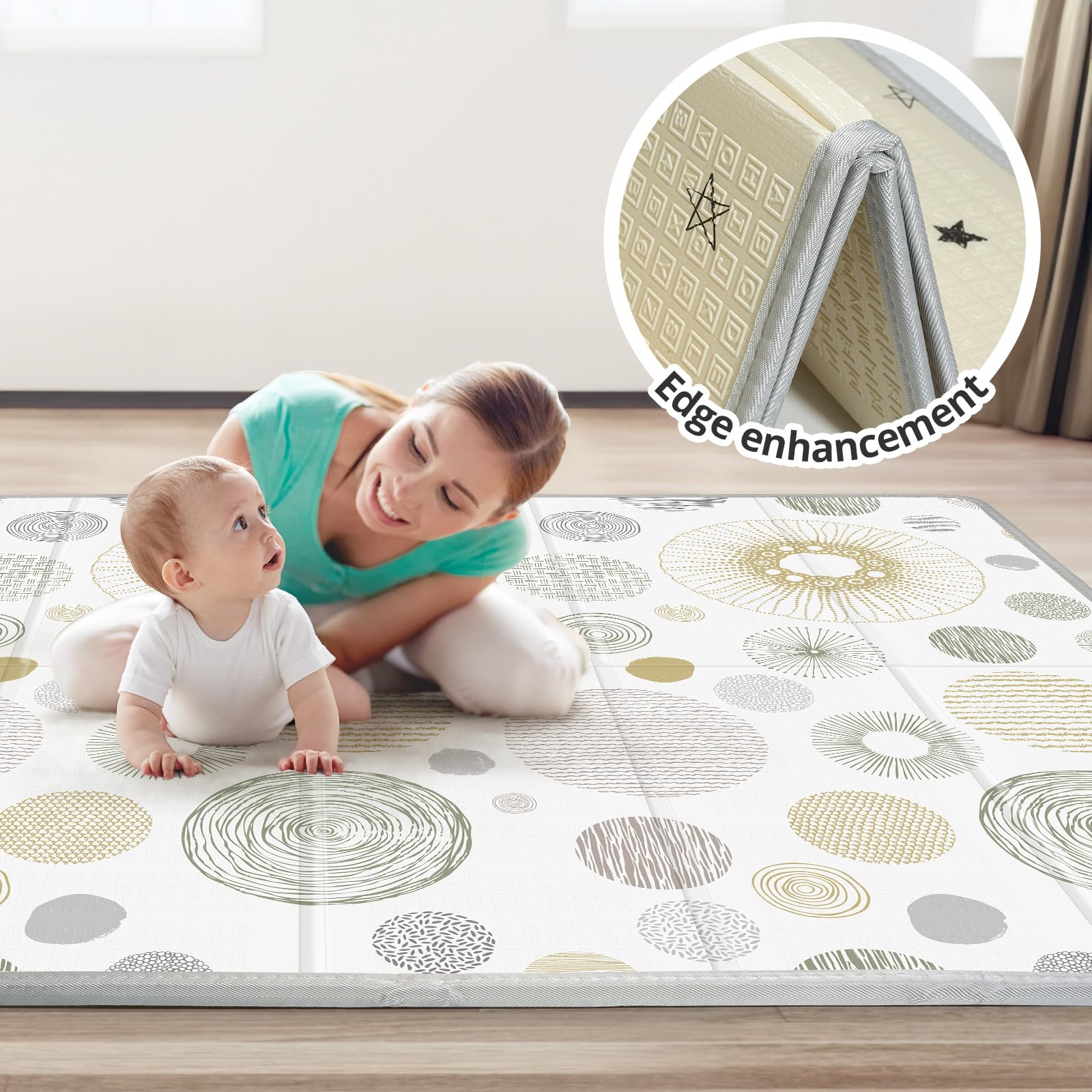 PIGLOG Foldable Baby Play Mat, Waterproof Playmats for Babies and Toddlers Kids, Safe Foam Playmat for Tummy Time, 50x50 Playpen Mat, Reversible Portable Baby Floor Mat for Infant, Toddler, Circle