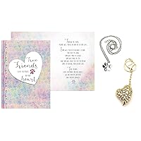 Smiling Wisdom - True Friends Leave Footprints Greeting Card, Gold Heart Keychain and Paw Gift Set - Friendship Best Friend - Women - Gold Silver