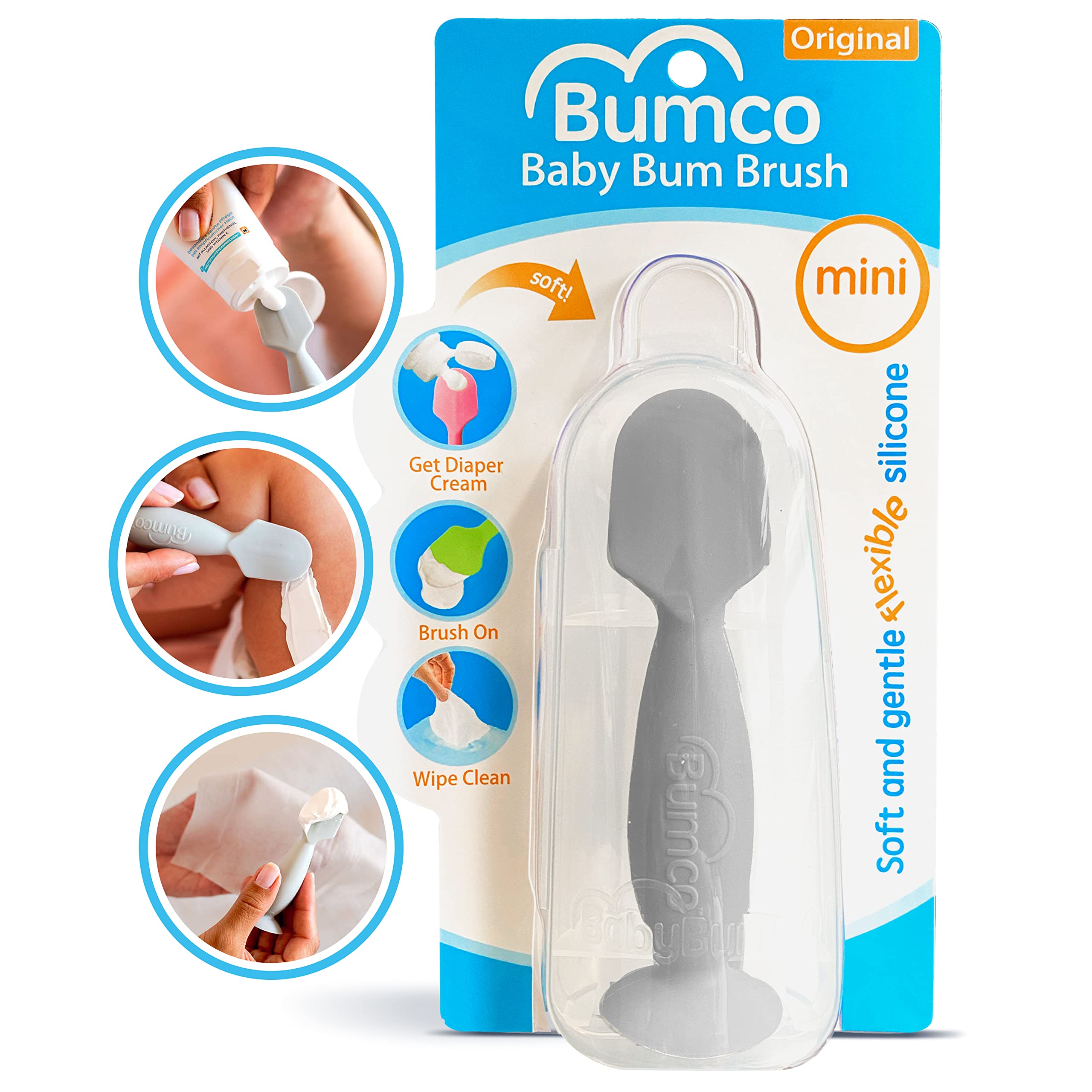 Bumco Diaper Cream Brush - Mini Baby Bum Brush with Travel Case, Baby Butt Paste Diaper Cream Spatula, Butt Paste Spatula for Baby Butt Cream, Mini Diaper Cream Applicator, Butt Spatula Baby, Gray