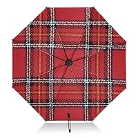 Red Line Buffalo Plaid Travel Umbrella Compact Umbrella for Rain Sun Large Reverse Windproof 8 Ribs Portable UV Umbrella Automatic for Men Women
