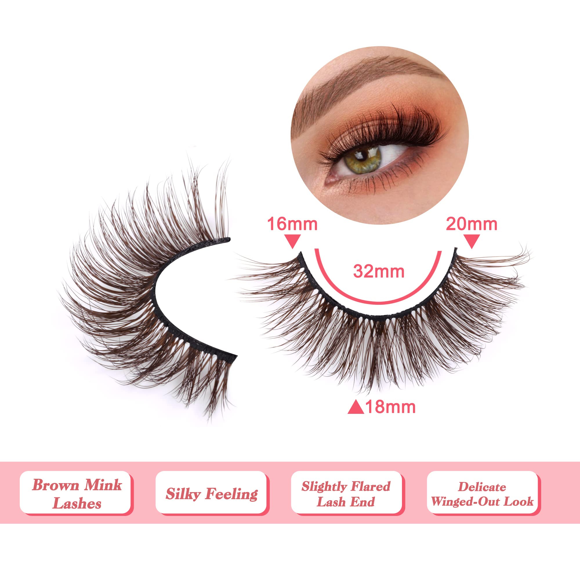 Brown Lashes Fluffy Curly Brown Colored Eyelashes Natural Look Wispy Mink False Eyelashes 20MM Long Russian Strip Lashes D Curl that Look Like Extensions 8 Pairs by wtvane