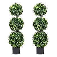 Lvydec 2 Pack Artificial Boxwood Topiary Tree, 3ft Topiary Ball Tree Potted Plants Decoration for Front Door Porch Home Living Room, Indoor/Outdoor Use