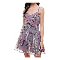 City Studio Womens Juniors Floral Sequined Cocktail and Party Dress Purple 13