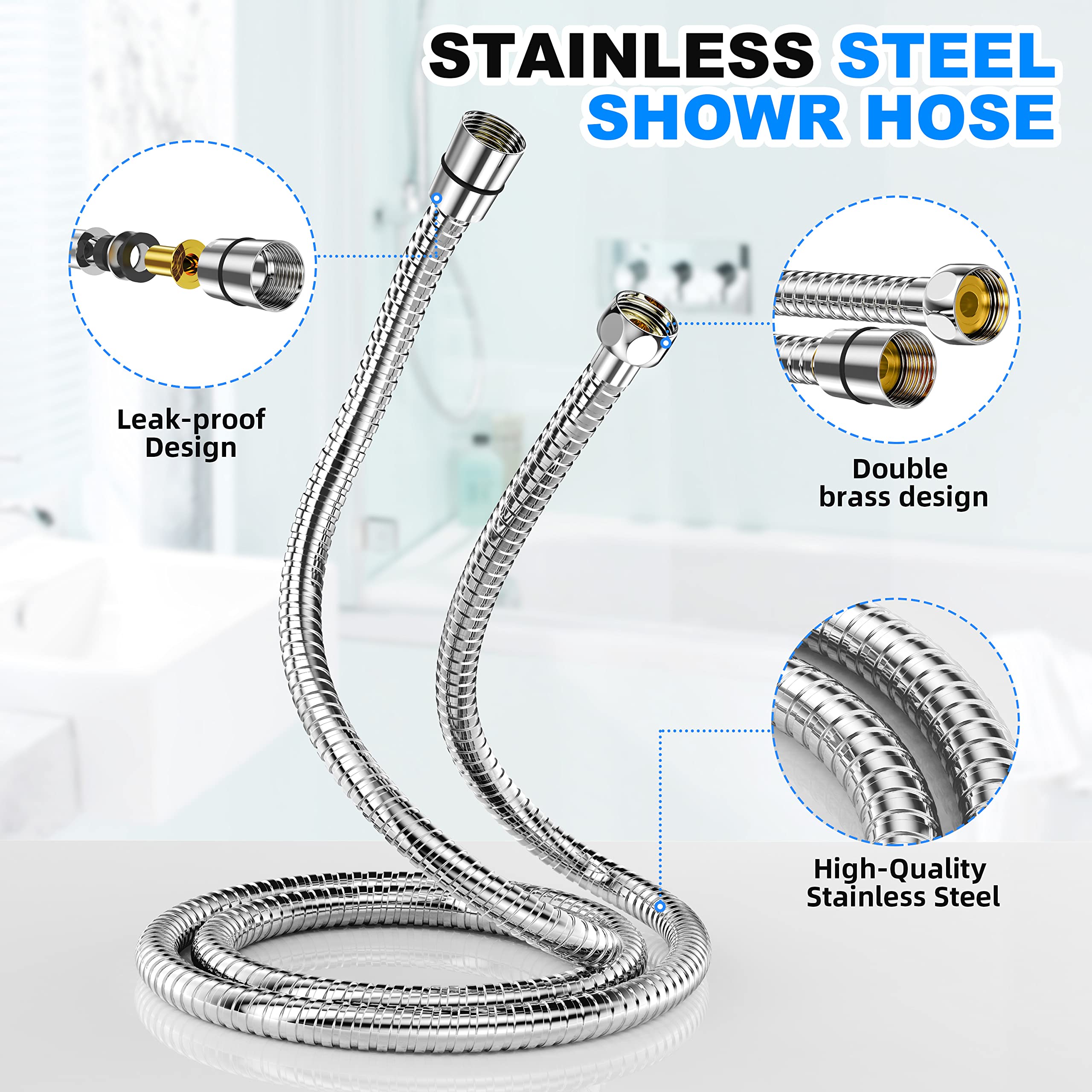 JiaSifu 10-Mode Handheld Shower Head Set, High Pressure Shower Head with 59” Stainless Steel Hose and Adjustable Brass Bracket, All Chrome Finish（Model: US-14591-X3）