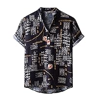 Mens Shirts Graphic Vintage, Mens Floral Hawaiian Shirt Front Pocket Casual Shirts Lightweight Beach Shirt