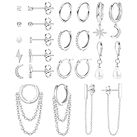 FASACCO Earring Set for Multiple Piercing 18K Gold Plated Chain Earrings Gold Earrings Set Stud Hoop Earrings Set Moon and Star Pearl Dangle Earrings