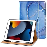 DTTO for iPad 9th/8th/7th Generation 10.2 Inch Case 2021/2020/2019, Premium Leather Business Folio Stand Cover with Apple Pencil Holder - Auto Wake/Sleep and Multiple Viewing Angles, Sea Marble