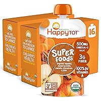 Happy Tot Organics Stage 4 Baby Food Pouches, Gluten Free, Vegan Snack, SuperFoods Fruit & Veggie Puree, Apples, Sweet Potatoes, Carrots, Cinnamon & Chia, 4.22 Ounce (Pack of 16)