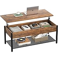 Homieasy Coffee Table, Rustic Brown, Lift Top with Storage Shelf and Hidden Compartment, Wood and Metal Frame, 19.7 in D x 41.7 in W x 18 in H