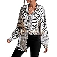 Women's Tops Shirts for Women Sexy Tops for Women Zebra Striped & Leopard Print Drop Shoulder Shirt Tops (Color : Multicolor, Size : Medium)