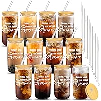12 Set Employee Appreciation Gifts Thank You Gifts for Staff Coworker Thank You Glass Cups 16 oz Can Shaped Beer Glass with Lids Straws Brushes for Teacher Nurse(Awesome)