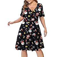 Ahlaray Womens Plus Size Dresses Short Sleeve Faux Wrap Causal Swing Dress with Pockets, L-4XL