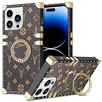 WOLLONY for iPhone 14 Pro Max Square Case, Luxury Elegant Phone Case with Kickstand Ring Stand for Women Girls Soft TPU Metal Edges Shockproof Protective Cover for iPhone 14 Pro Max 6.7