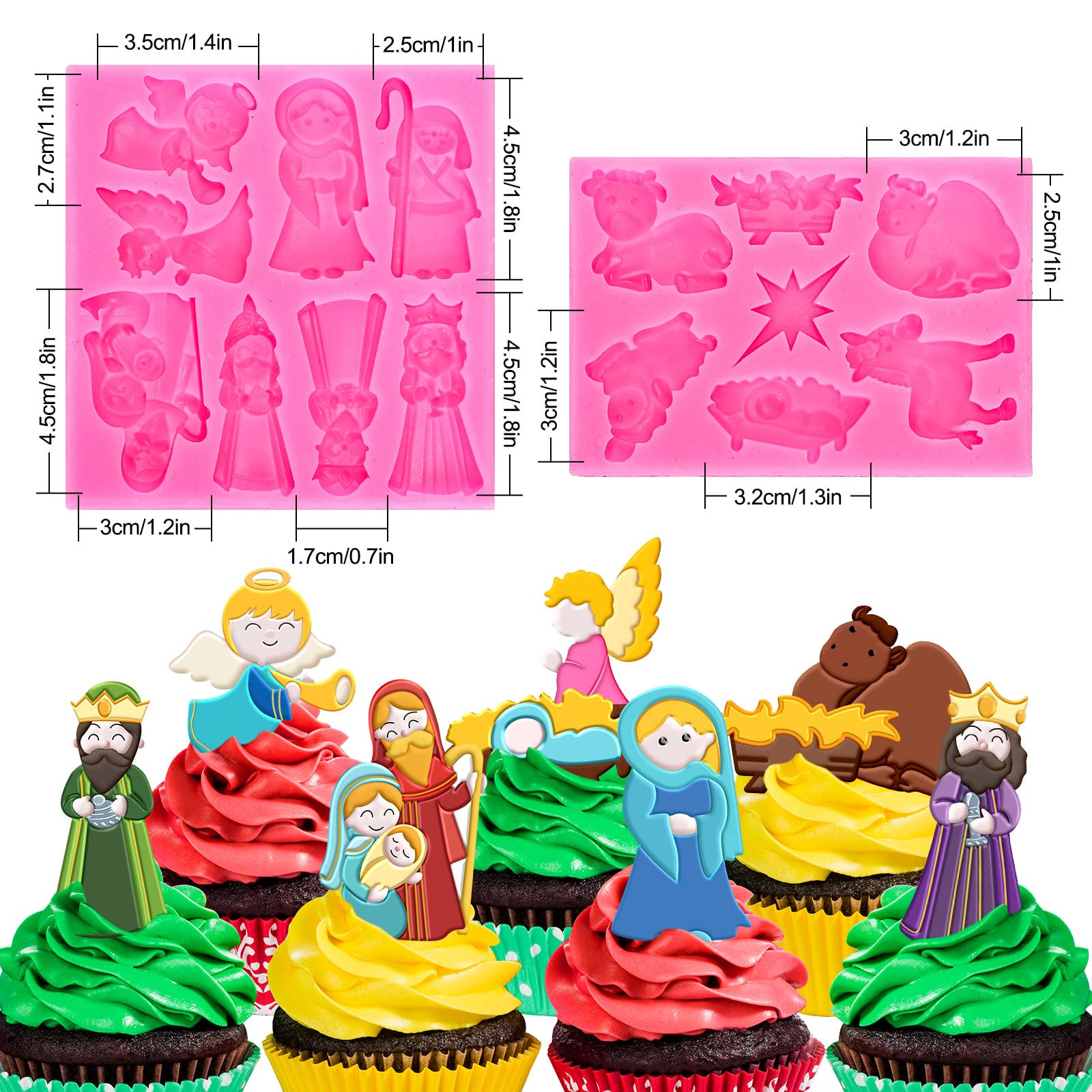 Whaline 2Pcs Christmas Fondant Molds Nativity Silicone Moulds Night of Birth Resin Baking Molds Jesus' Birth Theme Cake Decorating Molds for Xmas Handmade DIY Candy Chocolate Cookie Sugarcraft