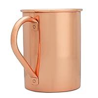 Moscow Mule Mug Handcrafted of 100% Pure THICK Copper - Straight Smooth Finish - RAW Copper Interior - Authentic and Strong Riveted Handle - Holds 16oz