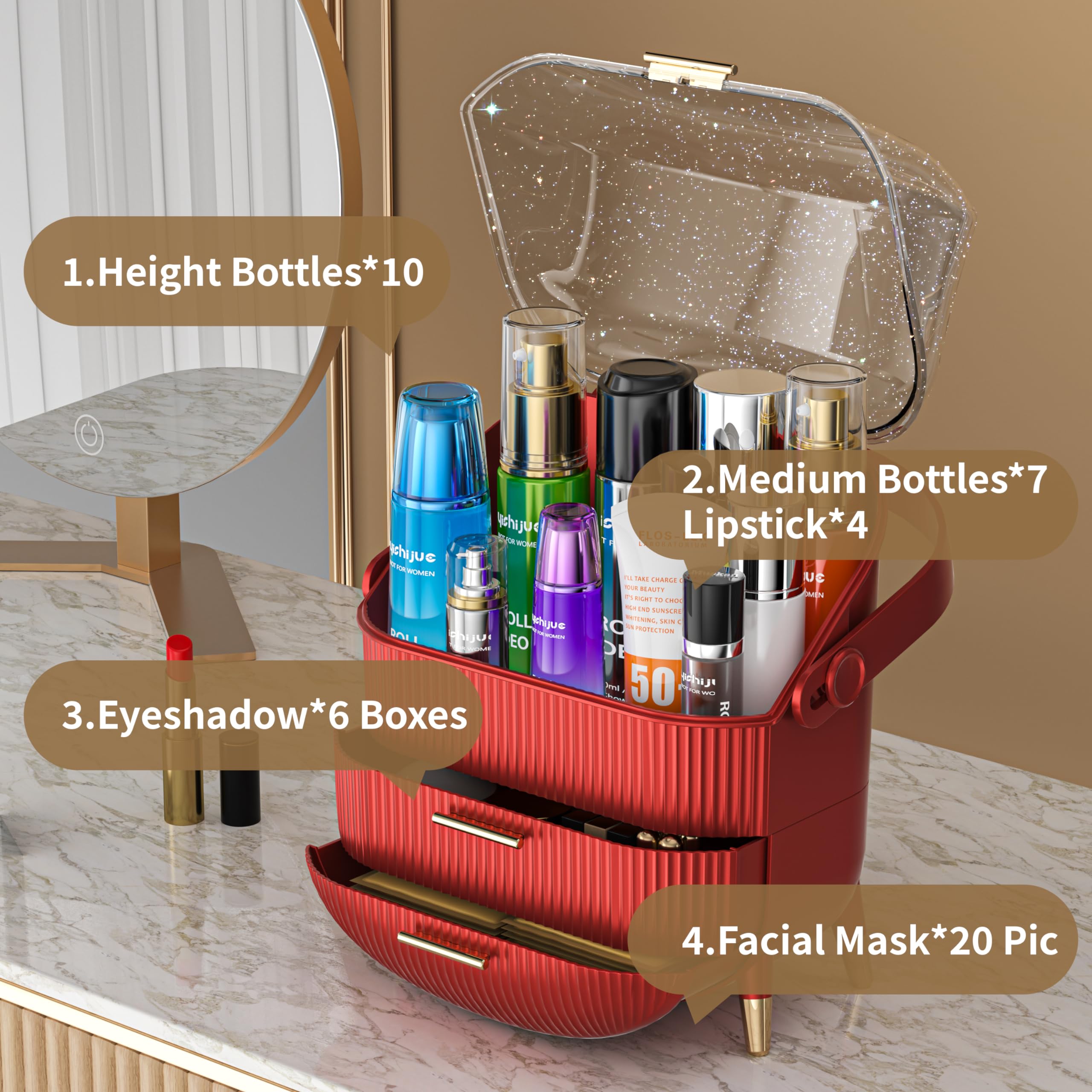 MASSY Egg Shape(Oval) Makeup Storage Box, Countertop Portable Vanity Cosmetics Organizer Preppy