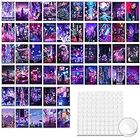 GTOTd Purple Cyber Style Poster Postcard Wall Collage Kit（50 Pcs 6x4 Inch Aesthetic Room Decor Prints HD Glossy Gifts Picture No Fade Suitable for Dorm Bedroom Wall Art