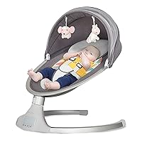 Zazu Baby Swing, Baby Swing for Infant, 5- Swinging Speed, Two Attached Toys, Bluetooth Enabled and Remote Control, Grey and Pink