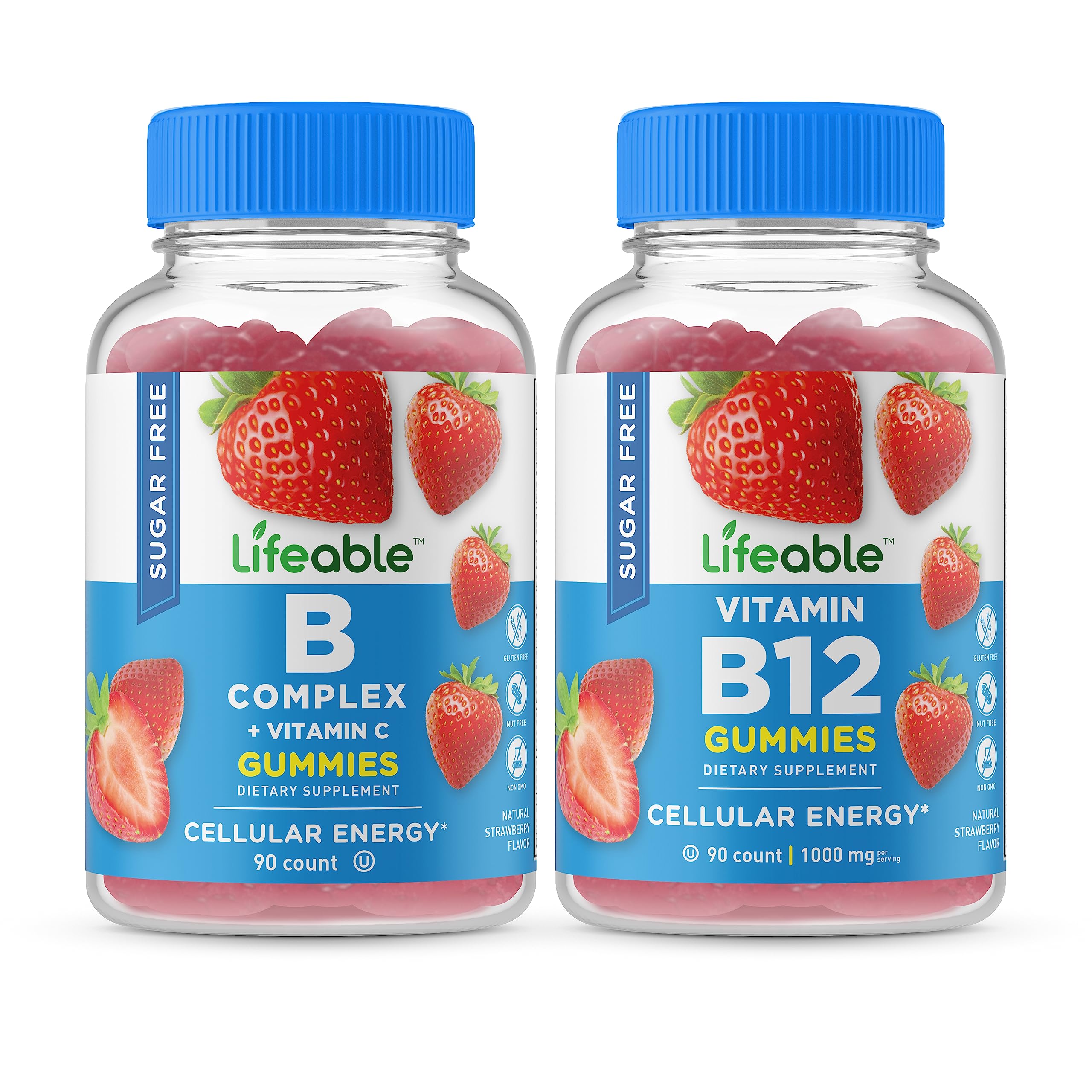 Lifeable Sugar Free B Complex + Vitamin B12, Gummies Bundle - Great Tasting, Vitamin Supplement, Gluten Free, GMO Free, Chewable Gummy