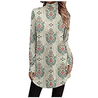 Merry Christmas Tops For Women High Neck Button Long Sleeve Shirts Casual Plus Size Cute Printed Tunics