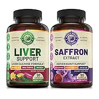 Liver Cleanse Detox Repair Formula and Pure Saffron Extract Bundle (One Bottle Each). Supports Liver Health, Energy Boost, Mood, Metabolic Function. USA Made.
