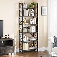 YITAHOME Tall Bookshelf Antique Book Shelf 6 Tier Bookcase, Open Display Storage Rack Shelves for Living Room/Bedroom/Home/Office/Kitchen, Holder Organizer for Books/Movies, Charcoal Gray + Black