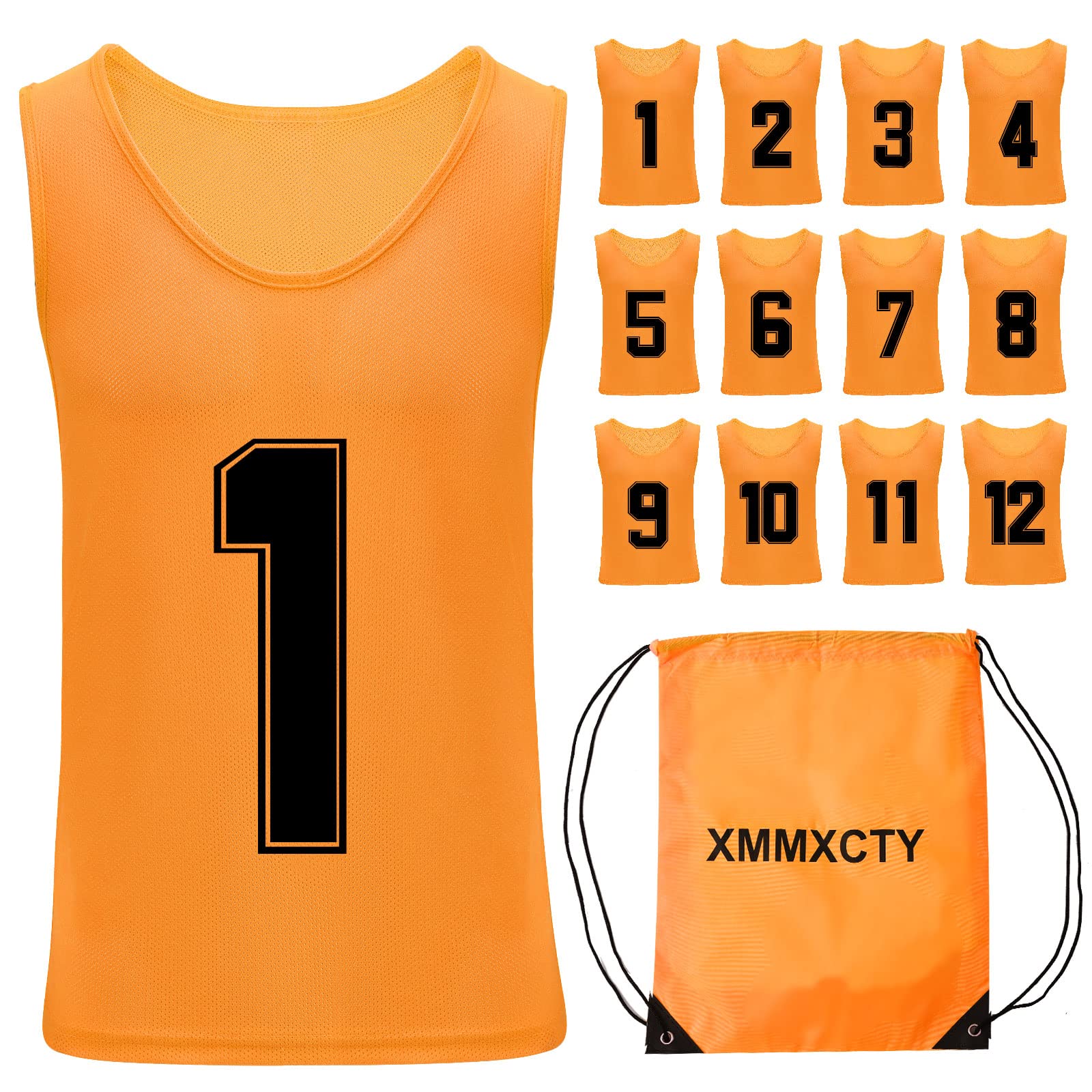 XMMXCTY Numbered Vest (12 Pieces)/Sport Pinnies/Mesh Scrimmage Jersey for Children Youth Sports Basketball, Soccer, Baseball