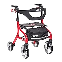 Nitro Sprint Foldable Rollator Walker with Seat, Standard Height Lightweight Rollator with Large Wheels, Folding Rolling Walker, Walker Rollator with Seat, Red